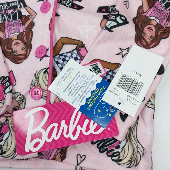 Barbie NWT Toddler 2T Pink Pajamas Two Piece Button Up Flannel Pajama Set - Picture 3 of 8